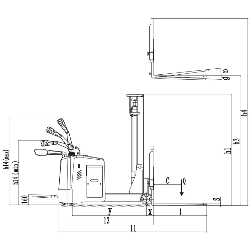 EVVP15-P ellensúlyos elektromos magasemelő, 1500 kg, 2500–5600 mm – 2. kép
