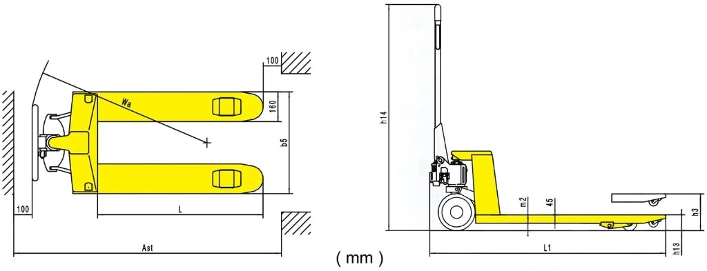 RPV2500CT/RPV3000CT kézi raklapemelő méretrajza