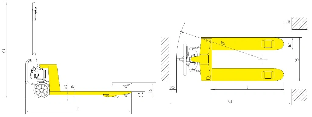 RPVM2500 mechanikus rásegítésű raklapemelő méretrajza
