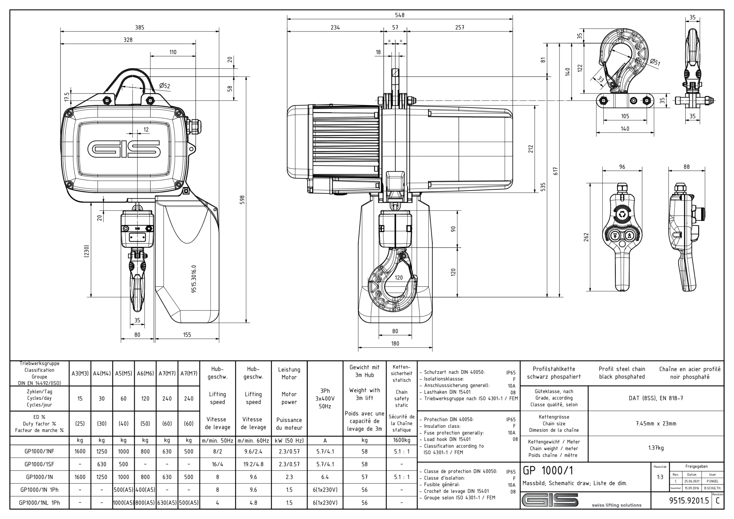 GIS GP1000 elektromos láncos emelő részletképe
