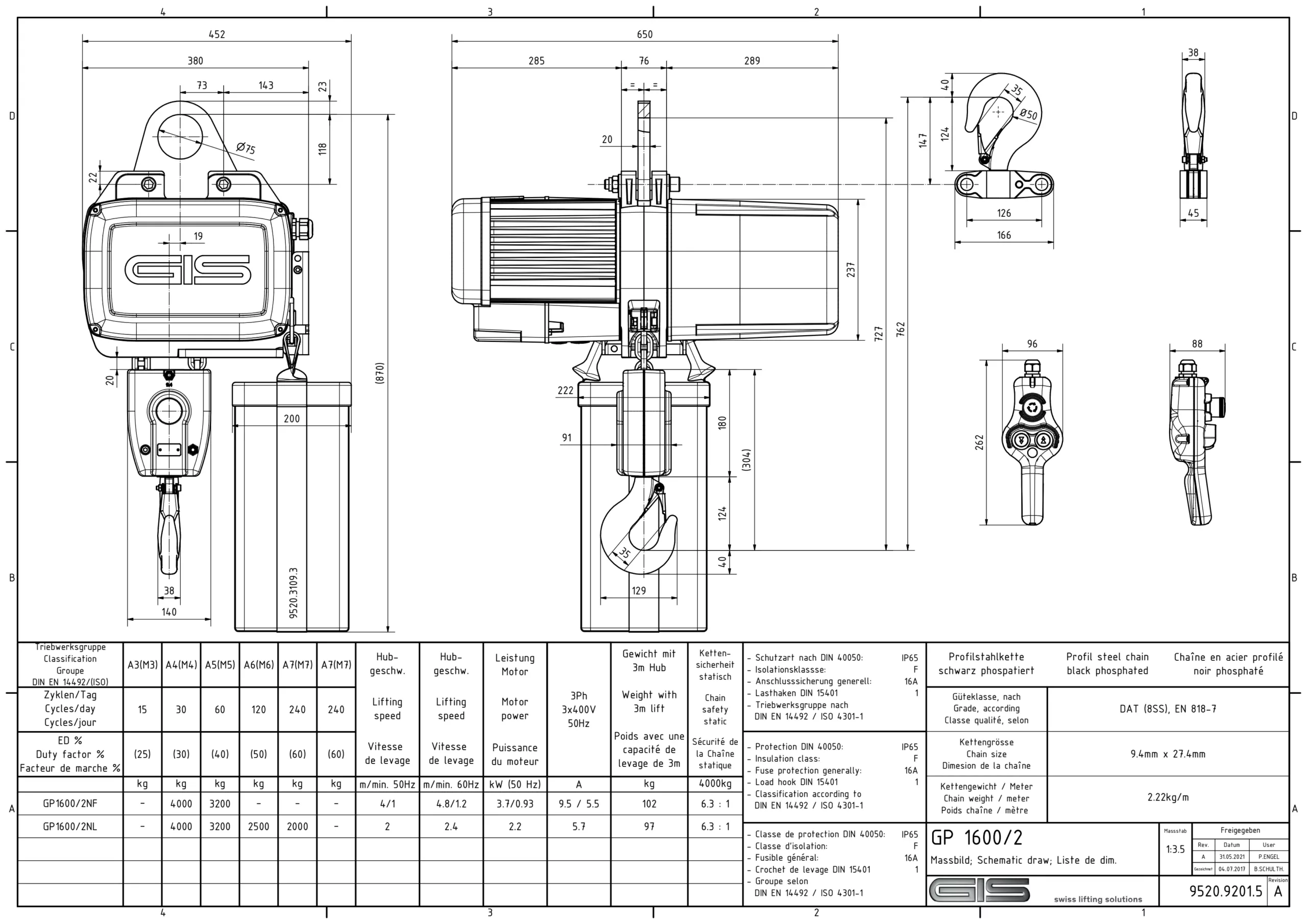 GIS GP1600 ipari elektromos láncos emelő