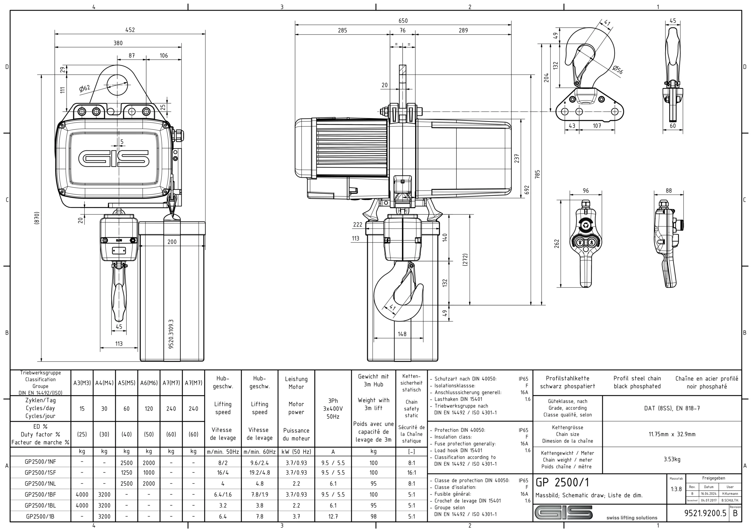 GIS GP2500 elektromos láncos emelő, 1000–6300 kg