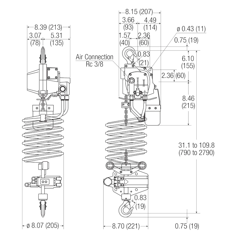 ENDO ATC-60K-5 és ATC-125K-5 ATEX pneumatikus láncos emelő